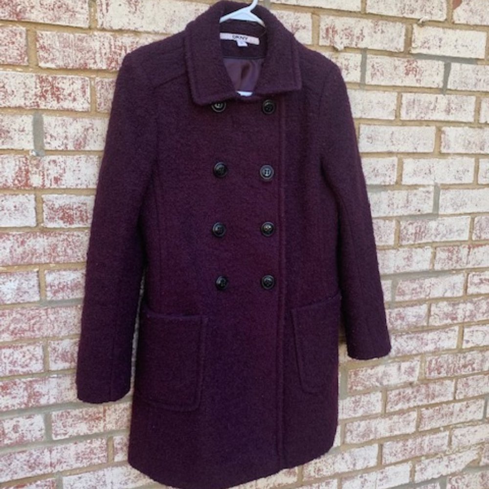 DKNY double breasted plum peacoat size 6 - Picture 1 of 11